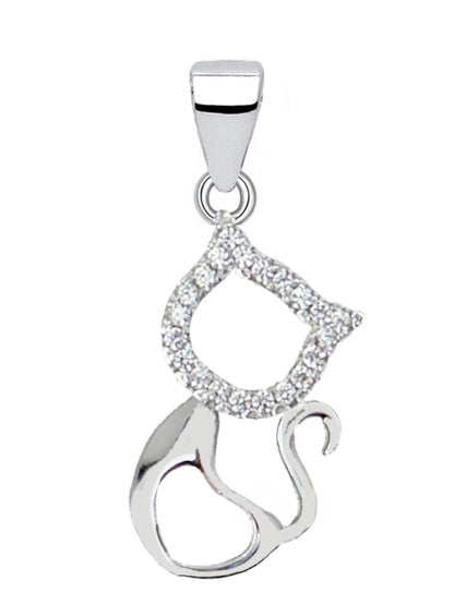 Kettenanhänger Silber 925 Katze Zirkonia Herz Echtschmuck Bild 1