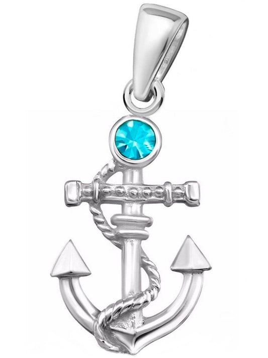 Kettenanhänger Silber 925 mit Zirkonia Anker Blau Bild 1