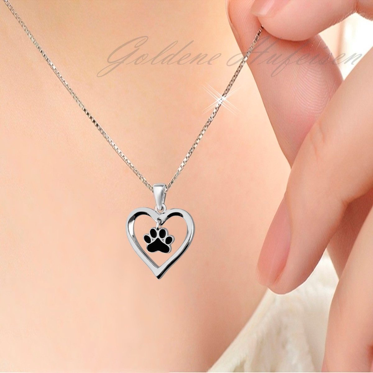 Kettenanhänger Silber 925 Pfote Herz Damen Echtschmuck Bild 2