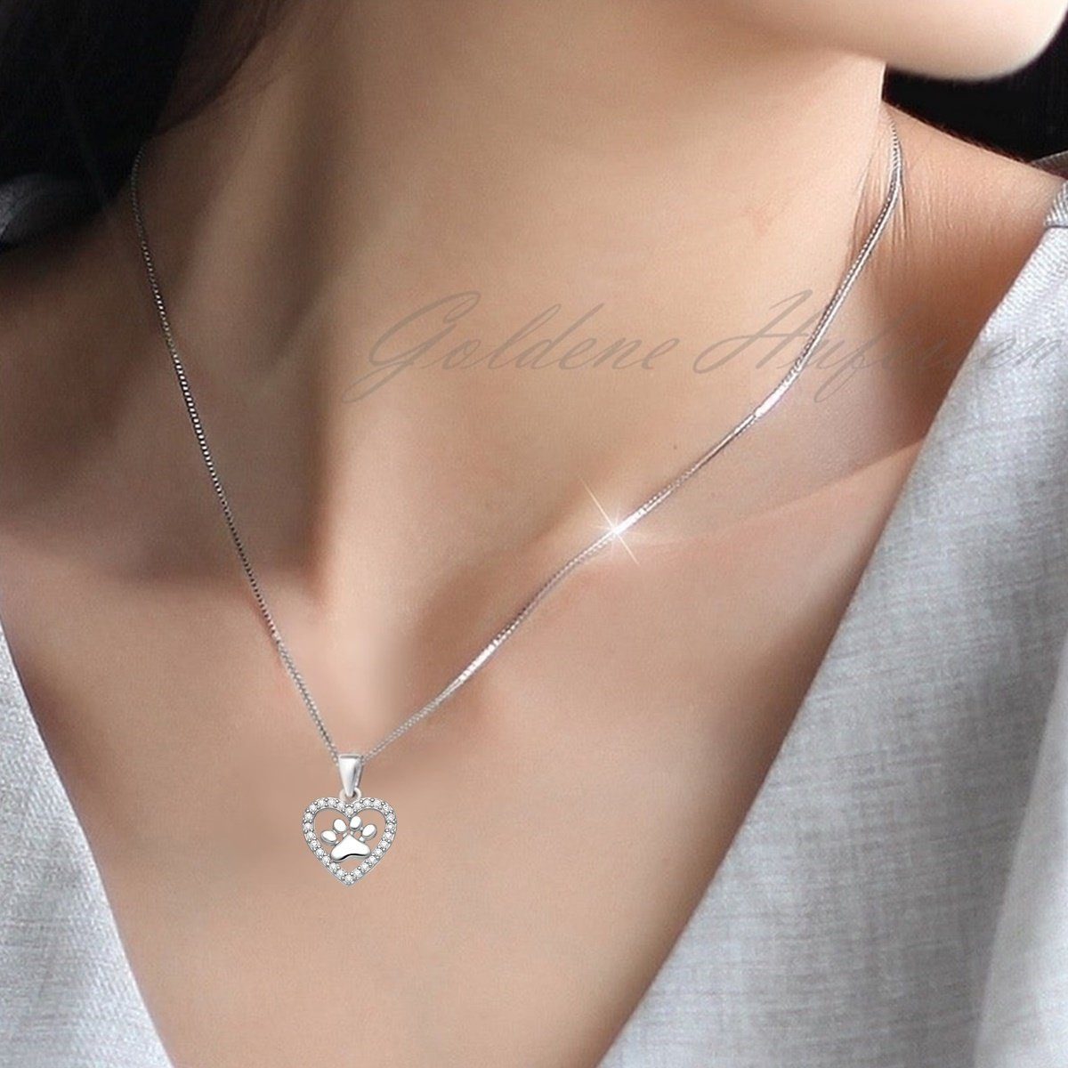 Kettenanhänger Silber 925 Pfote Herz mit Zirkonia Bild 4