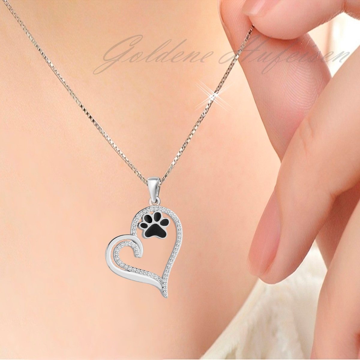 Kettenanhänger Silber 925 Pfote Herz Zirkonia Echtschmuck Bild 2