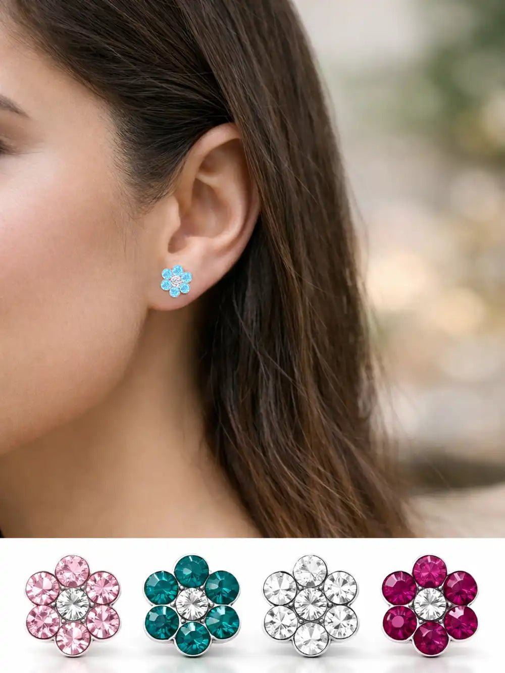 Blumen Ohrstecker Kinder 925 Silber - Bunte Blüte Türkis Bild 9