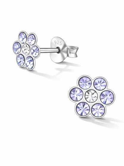 Blumen Ohrstecker Kinder 925 Silber - Bunte Blüte Lila Bild 3