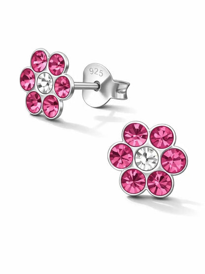 Blumen Ohrstecker Kinder 925 Silber - Bunte Blüte Pink Bild 4