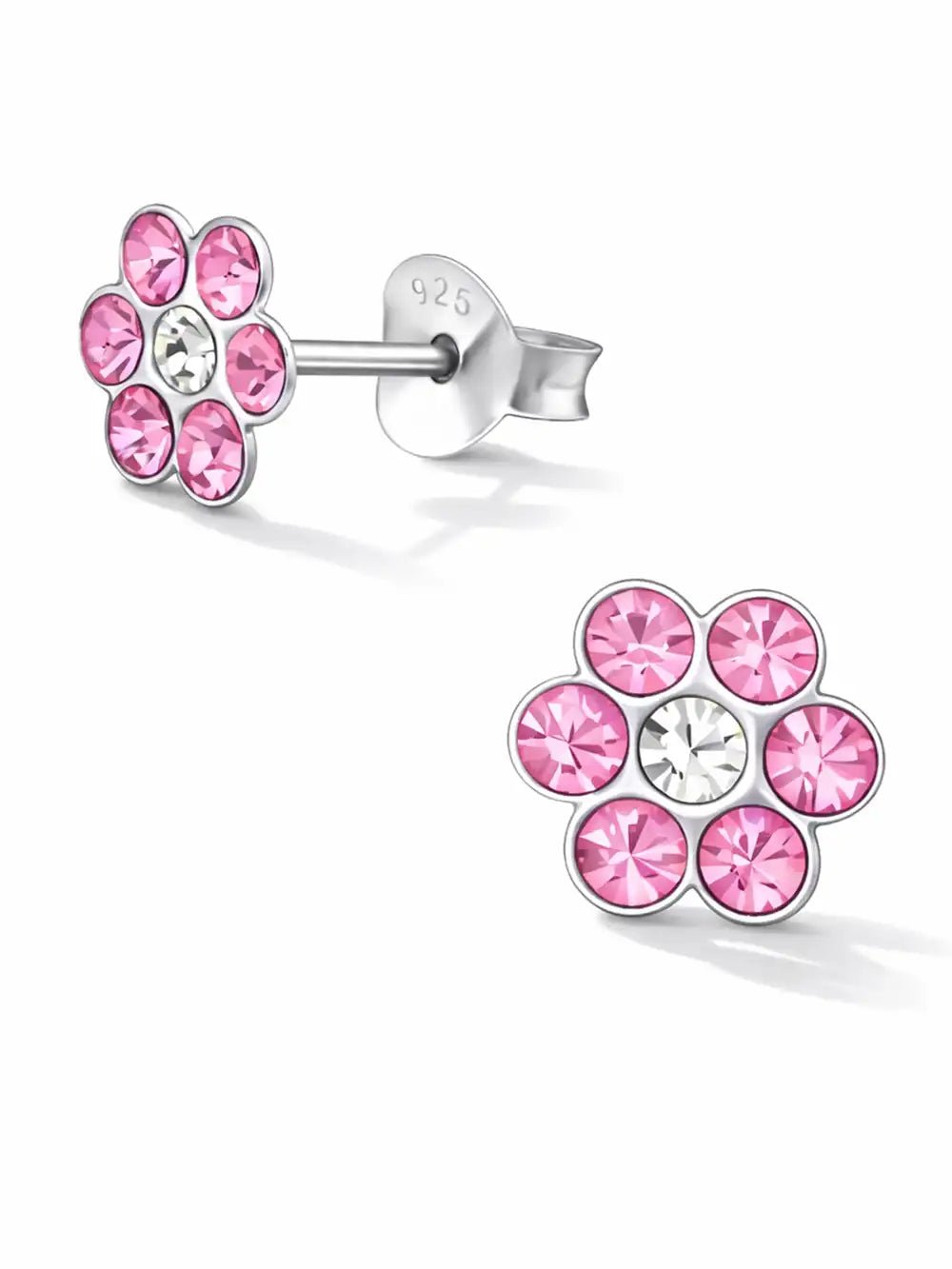 Blumen Ohrstecker Kinder 925 Silber - Bunte Blüte Rosa Bild 1