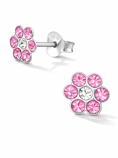Blumen Ohrstecker Kinder 925 Silber - Bunte Blüte Rosa Bild 1