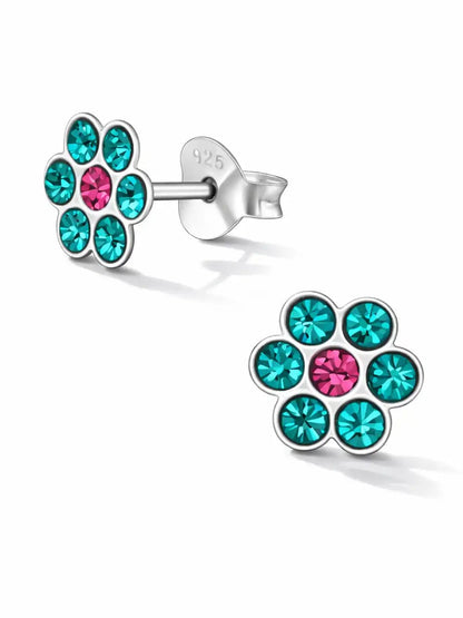 Blumen Ohrstecker Kinder 925 Silber - Bunte Blüte Türkis Bild 8