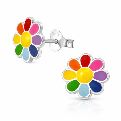 Blumen Ohrstecker Kinder 925 Silber – Bunte Blüte Bild 1