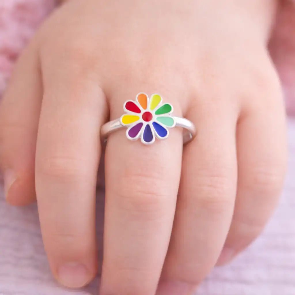 Blume Fingerring Kinder 925 Silber – Bunte Blüte Bild 2