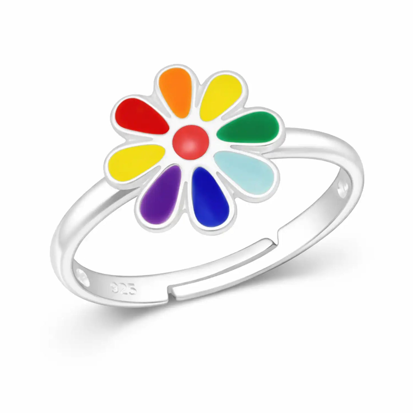 Blume Fingerring Kinder 925 Silber – Bunte Blüte Bild 1