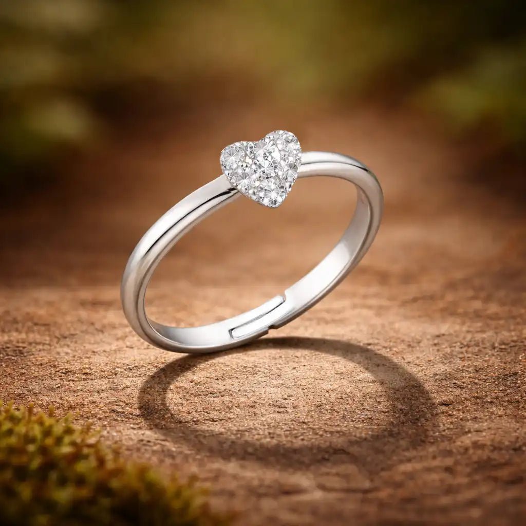 Herz Fingerring Kinder 925 Silber – Weißer Kristall Bild 2