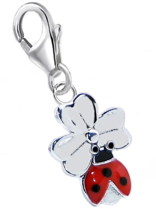 Kleeblatt Marienkäfer Charm aus 925 Silber – Glück Anhänger Bild 1