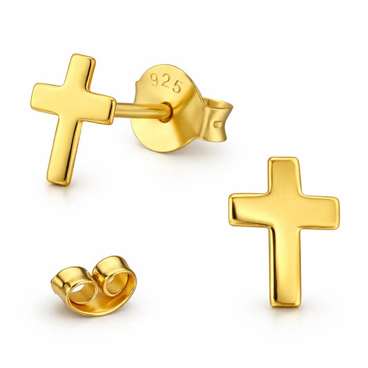 Kreuz Ohrstecker vergoldet 925 Silber - klassisch Bild 1