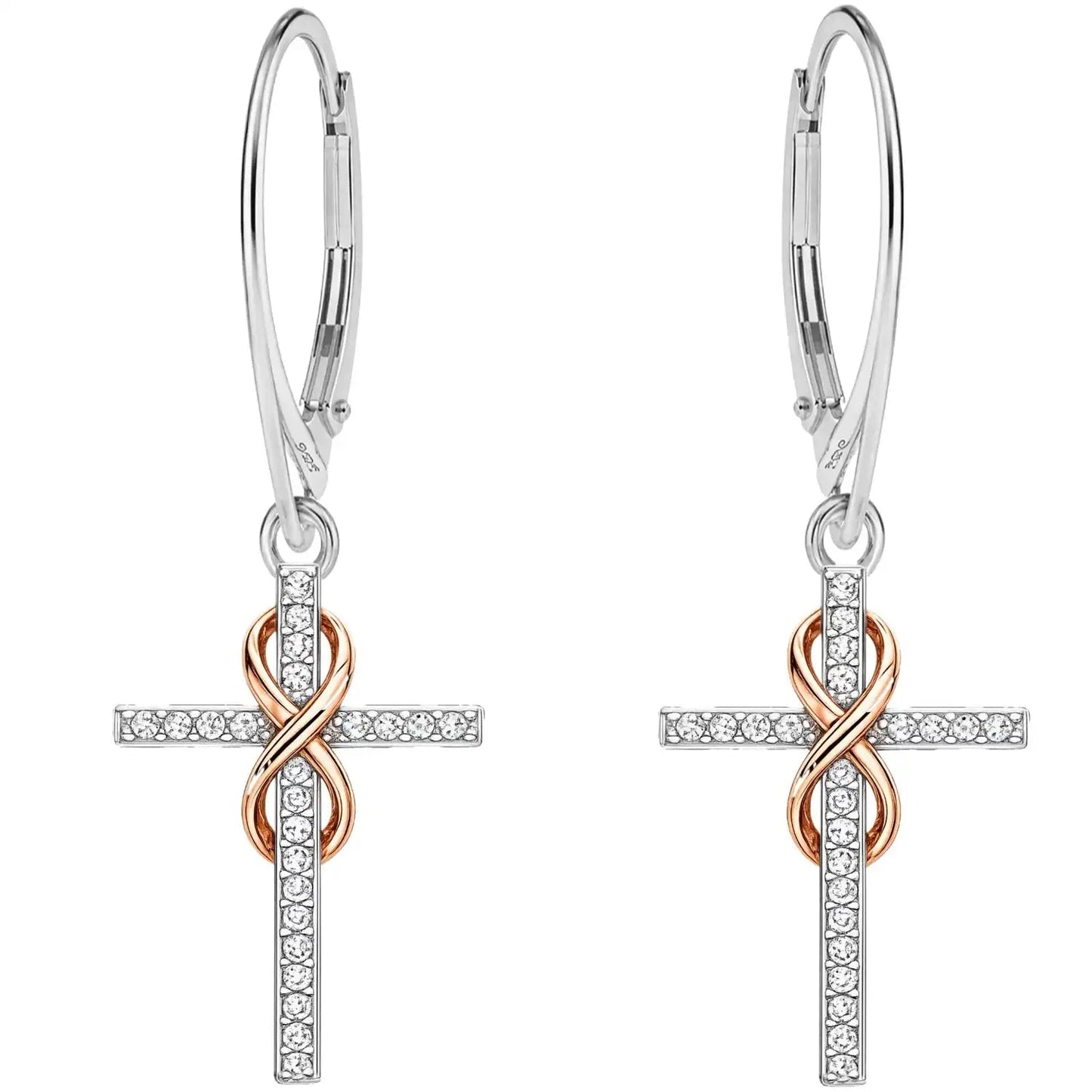 Kreuz Unendlichkeit Ohrringe 925 Silber – vergoldet Roségold Bild 2