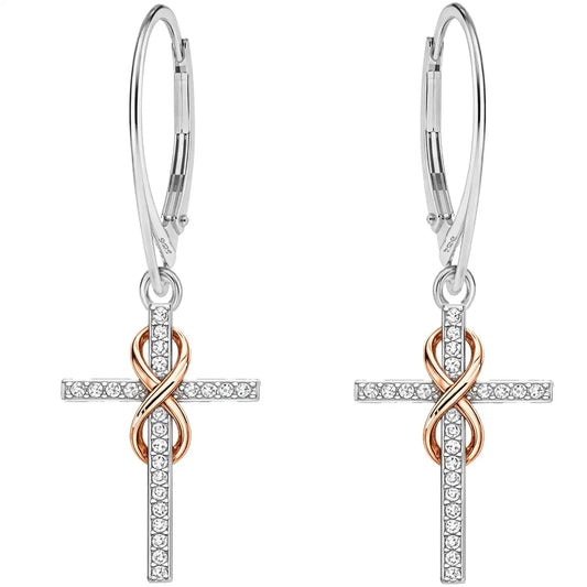 Kreuz Unendlichkeit Ohrringe 925 Silber – vergoldet Roségold Bild 2