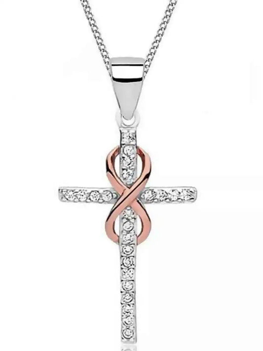 Kreuz Unendlichkeit Halskette aus echtem 925 Silber rosegold zweifarbig Bild 1