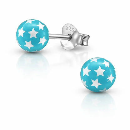 Sterne Ohrringe Kinder 925 Silber - Rund & bunt Blau Bild 1