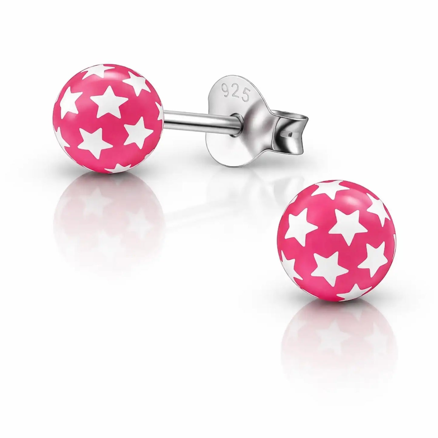 Sterne Ohrringe Kinder 925 Silber - Rund & bunt Pink Bild 2