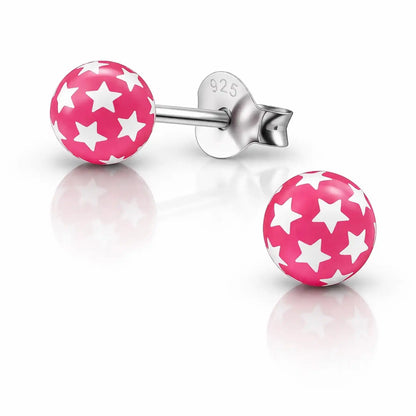 Sterne Ohrringe Kinder 925 Silber - Rund & bunt Pink Bild 2