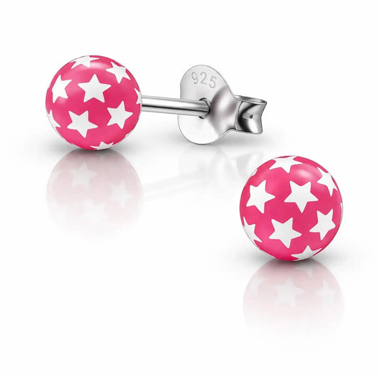 Sterne Ohrringe Kinder 925 Silber - Rund & bunt Pink Bild 2