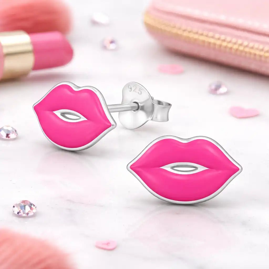 Lippen Ohrstecker Kinder 925 Silber – Pink Mund Bild 2