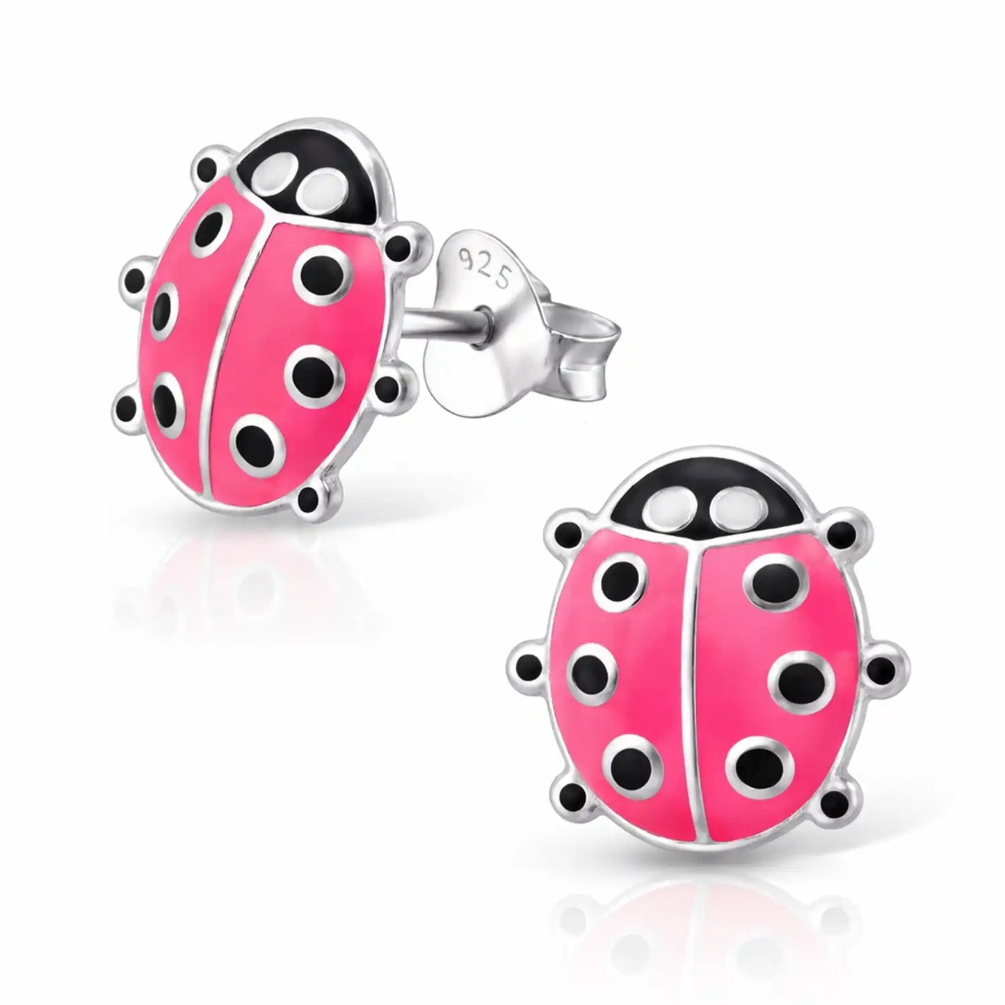 Marienkäfer Ohrstecker Kinder 925 Silber – Glückskäfer Pink Bild 2