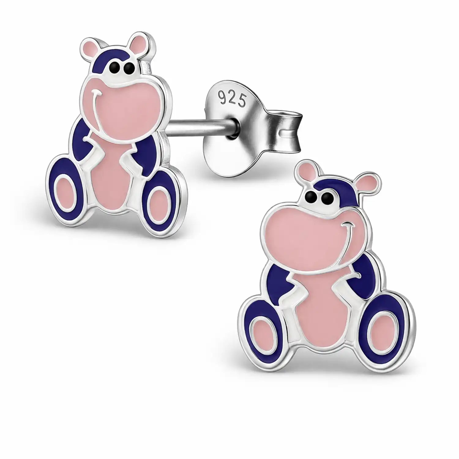 Nilpferd Ohrstecker Kinder 925 Silber – Bunt Bild 1