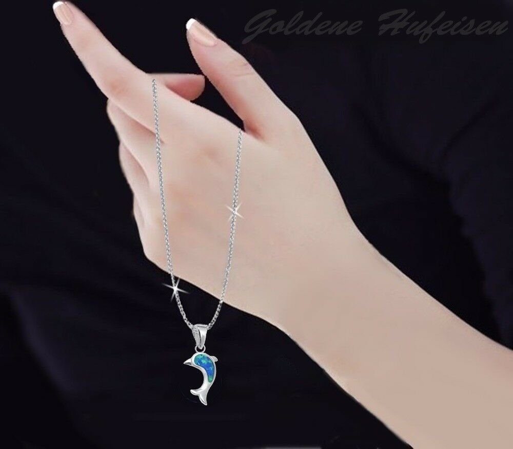 Ohrringe Damen Delfin Schmuckset Kette 925 Silber Blau Opal 40 cm Bild 3