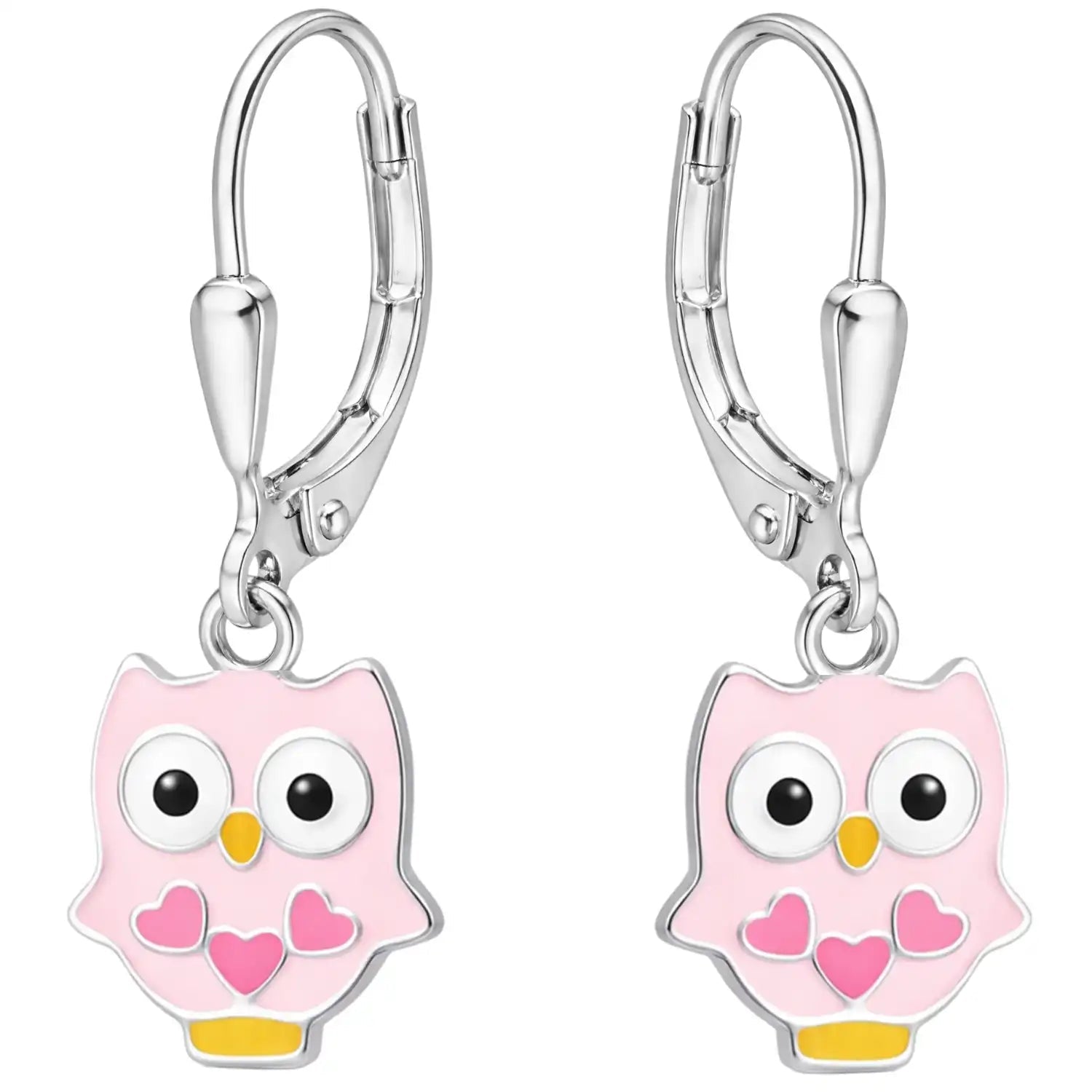 Ohrringe Eule 925 Silber – Tiermotiv Herzen rosa Bild 1