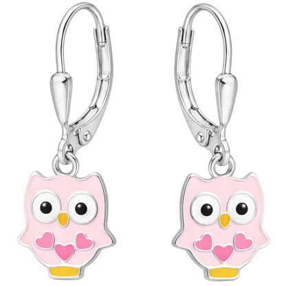 Ohrringe Eule 925 Silber – Tiermotiv Herzen rosa Bild 1
