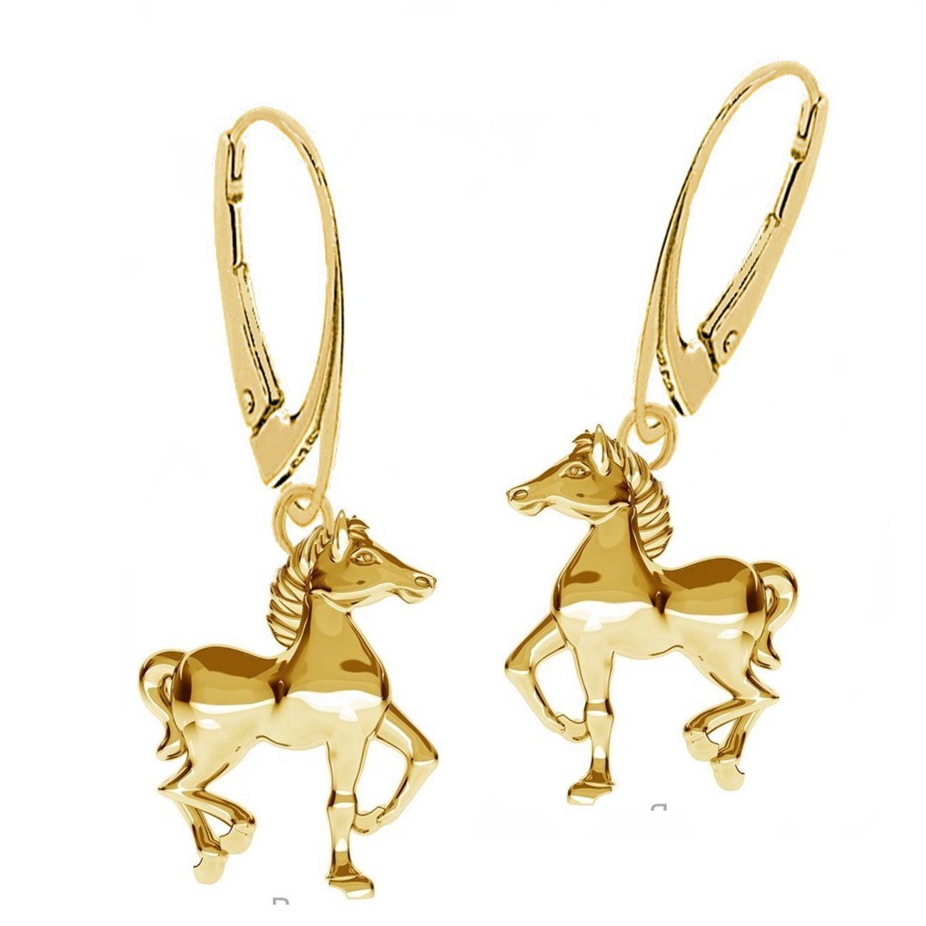 Ohrringe Gold 18K vergoldet Pferde Damen Brisur Bild 1