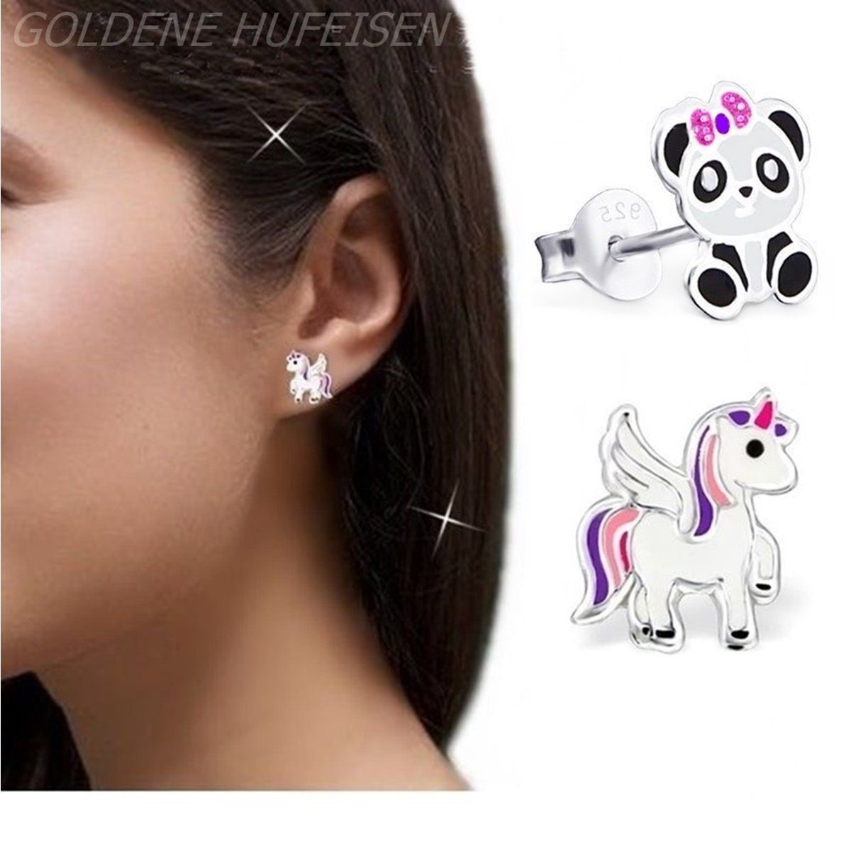 Ohrringe Kinder Einhorn Panda 925 Silber Set Bild 3
