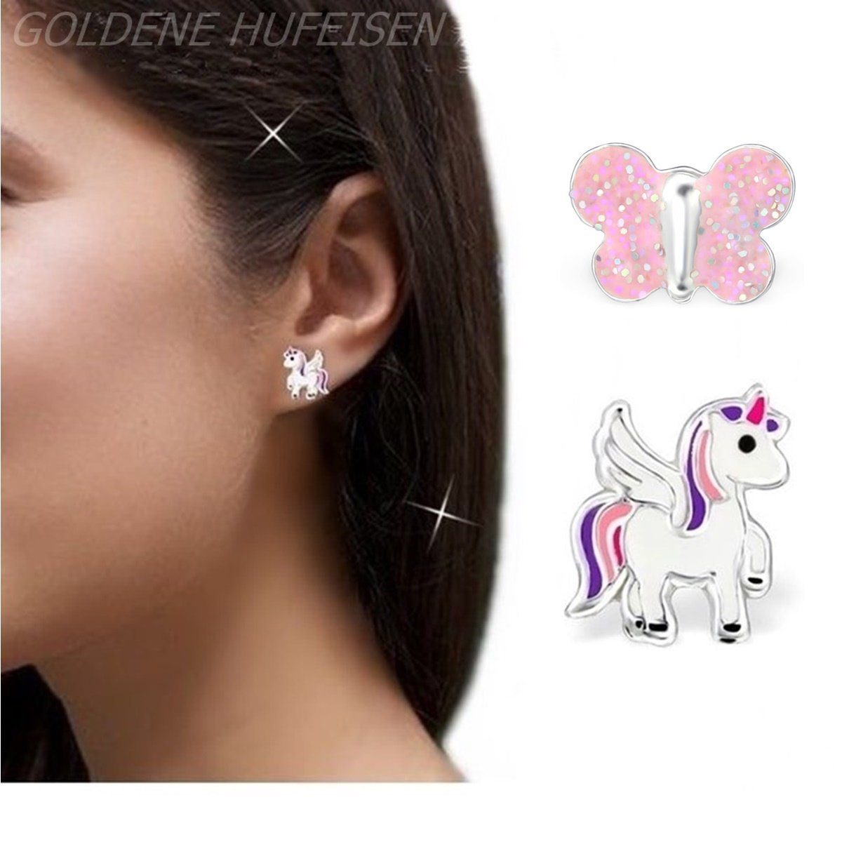 Ohrringe Kinder Einhorn Schmetterling Rosa Set Bild 2