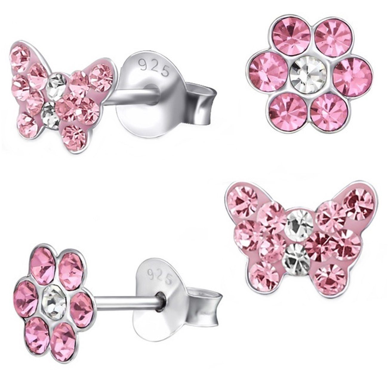 Ohrringe Kinder Set Rosa Blume Schmetterling Bild 1