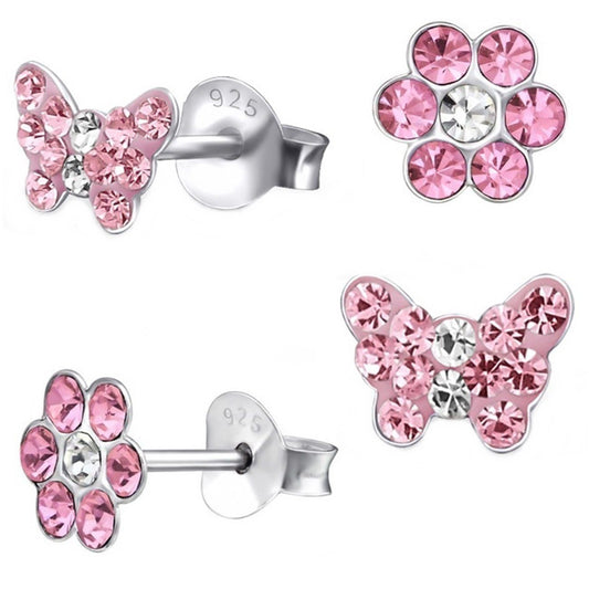 Ohrringe Kinder Set Rosa Blume Schmetterling Bild 1