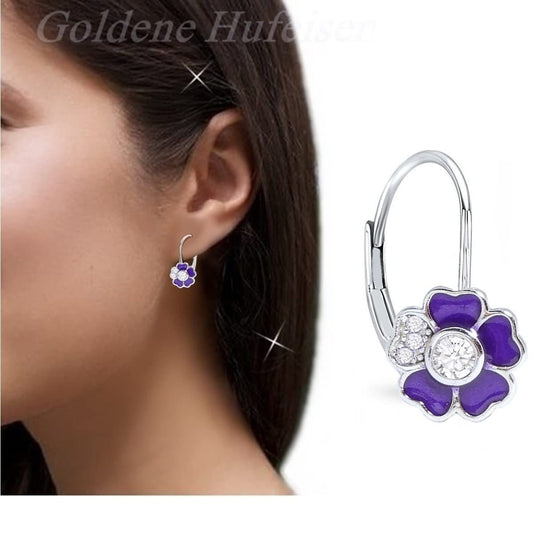 Ohrringe Mädchen Blume Lila Silber 925 mit Zirkonia Bild 2