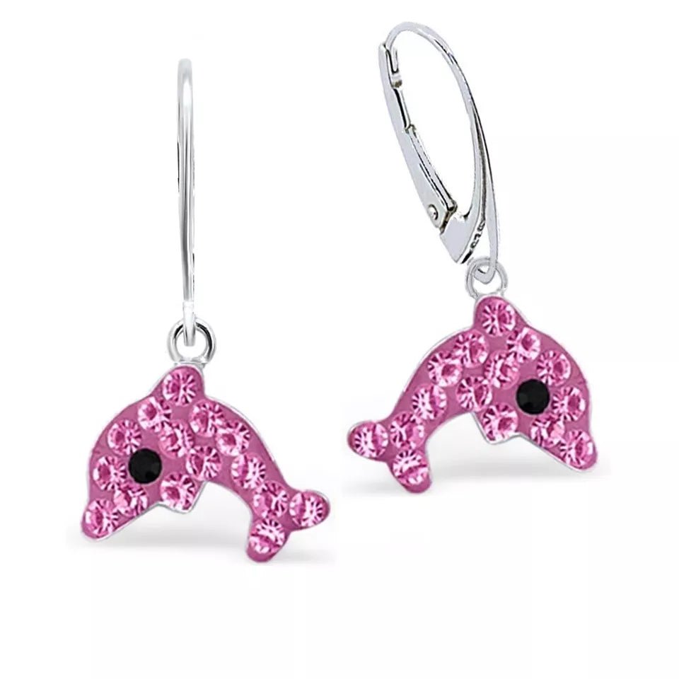 Delfin Ohrhänger 925 Silber – Ozean Kinderohrringe pink Bild 1