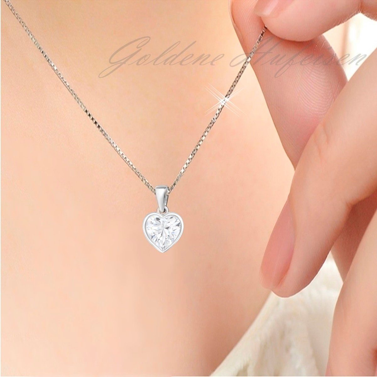 Ohrringe Silber mit Kette 925 Zirkonia Herz Schmuckset 40 cm Bild 2