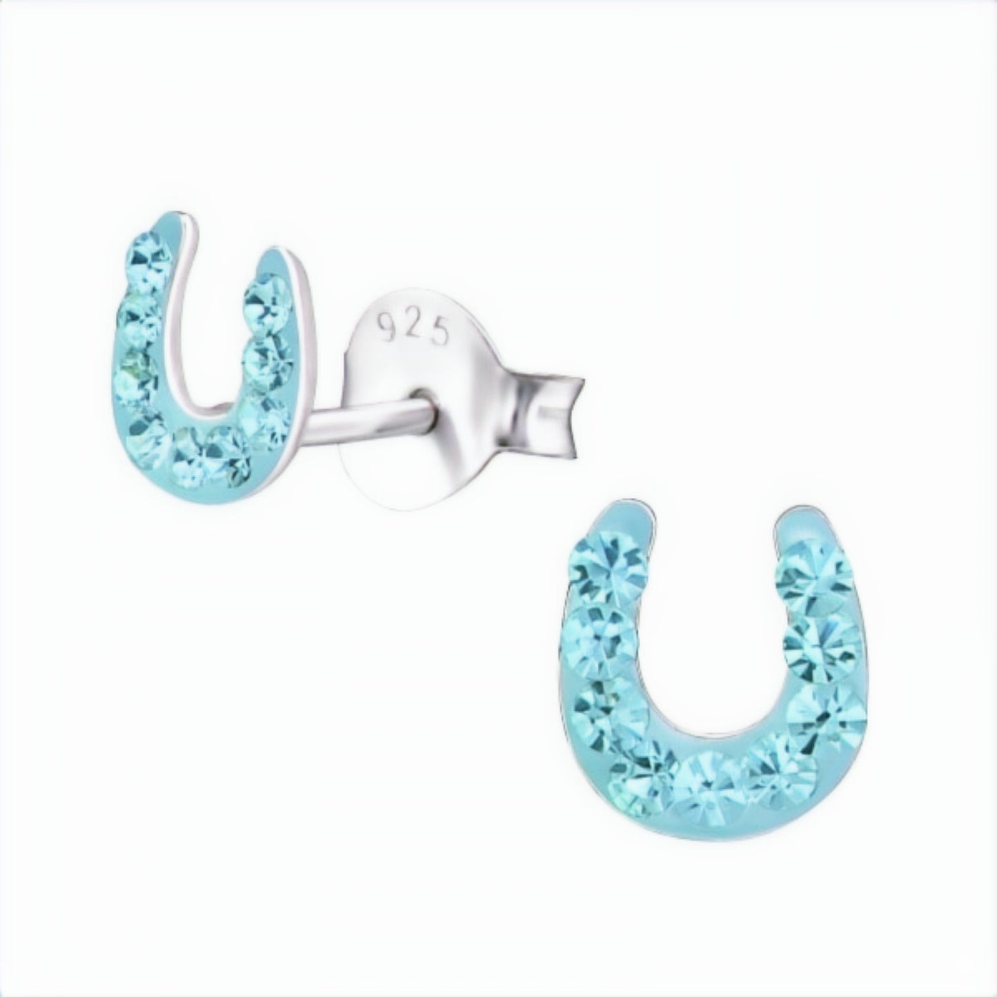 Glücksbringer Kinder Ohrstecker 925 Silber – Hufeisen blau Bild 1