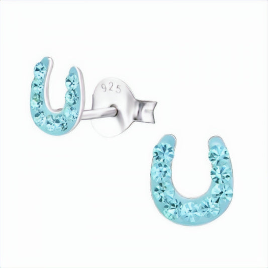 Glücksbringer Kinder Ohrstecker 925 Silber – Hufeisen blau Bild 1