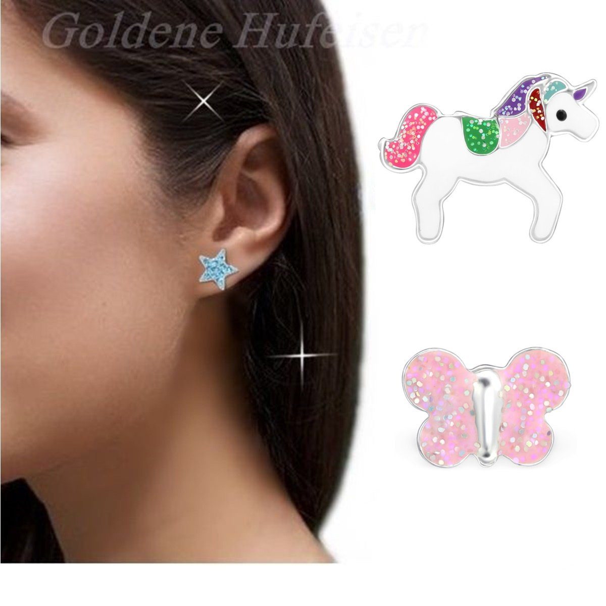 Ohrstecker Kinder Set Einhorn Schmetterling Stern Bild 2