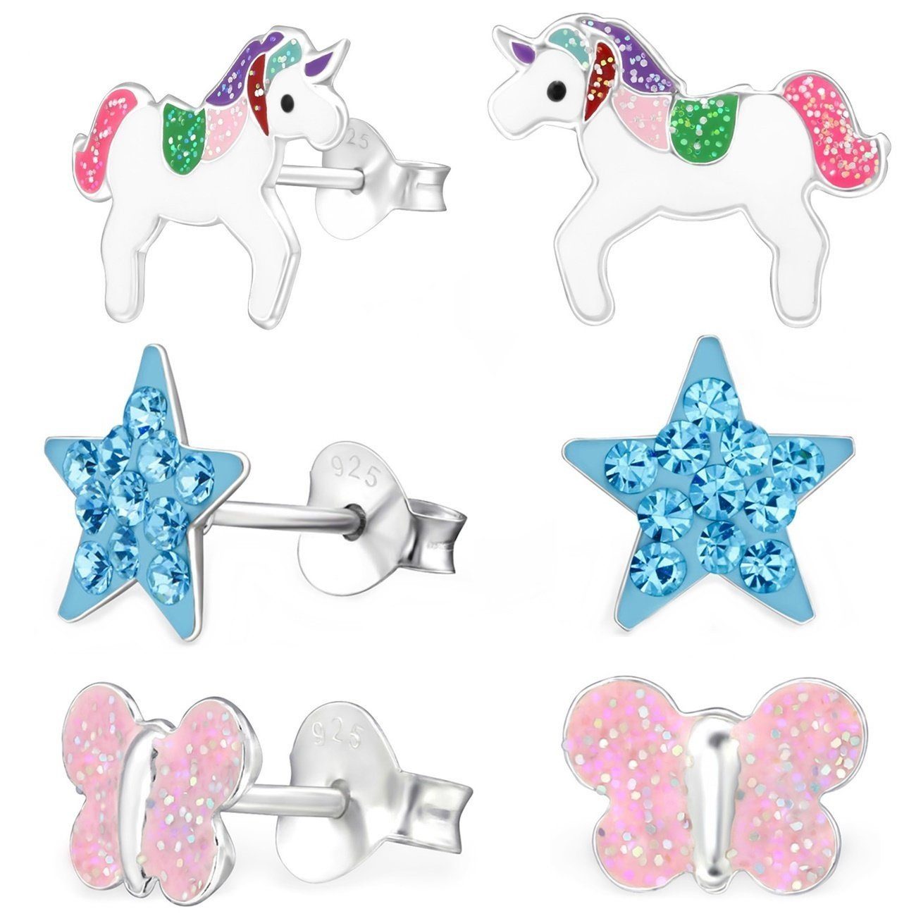 Ohrstecker Kinder Set Einhorn Schmetterling Stern Bild 1