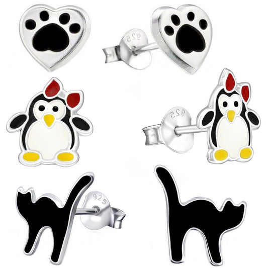 Ohrstecker Kinder Set Katze Pfote Pinguin Bild 1