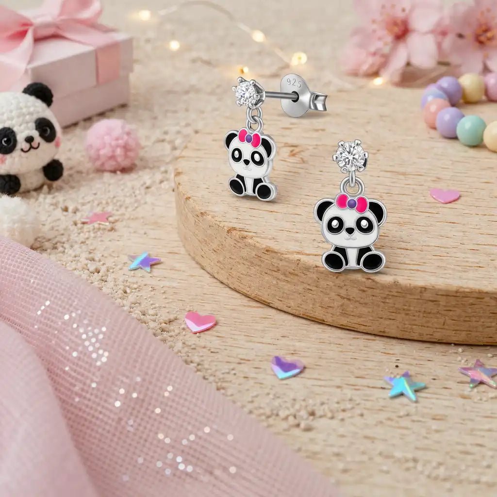 Panda Ohrstecker Kinder 925 Silber – Hängend Bild 2