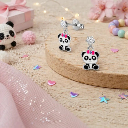 Panda Ohrstecker Kinder 925 Silber – Hängend Bild 2