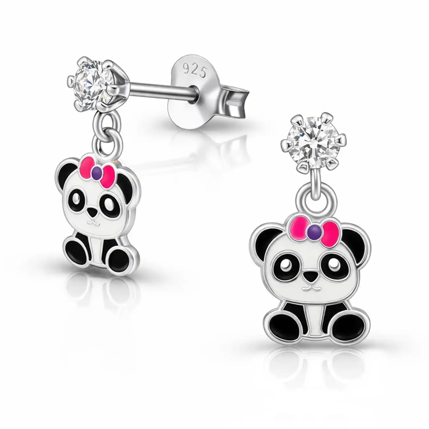Panda Ohrstecker Kinder 925 Silber – Hängend Bild 1