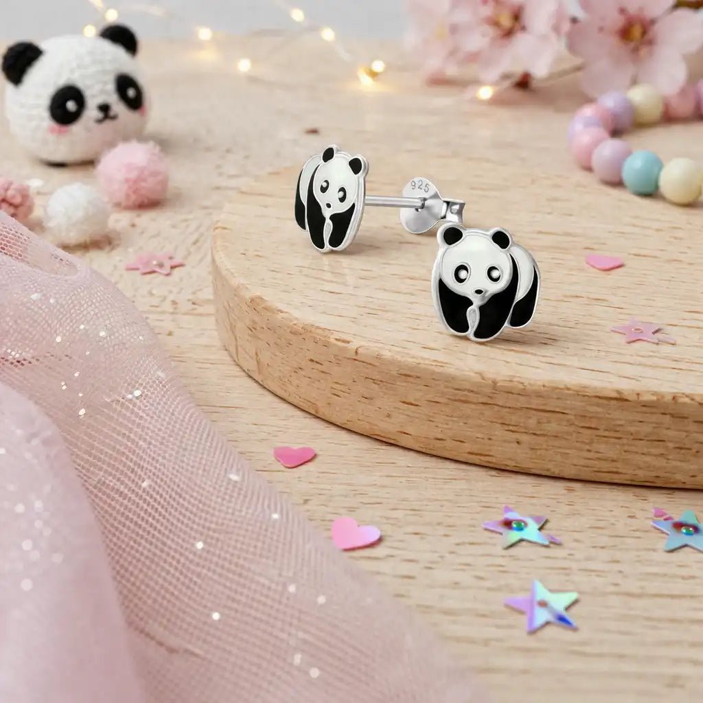 Panda Ohrstecker Kinder 925 Silber – Niedliches Tier Bild 2