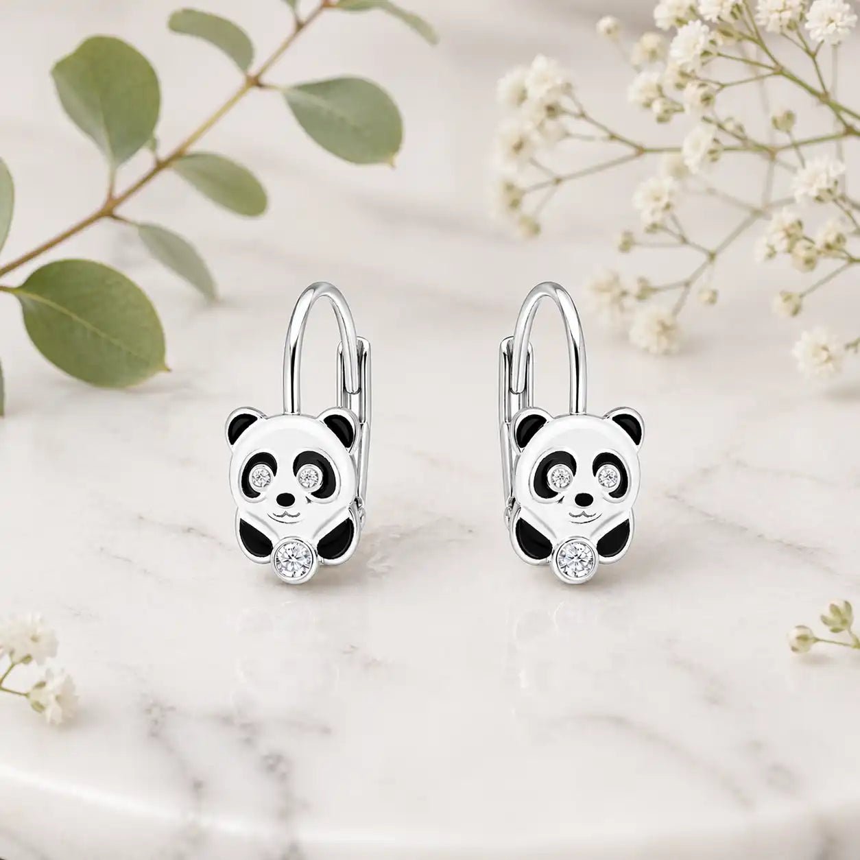 Pandabär Ohrhänger Kinder 925 Silber – süße Tier Bild 2