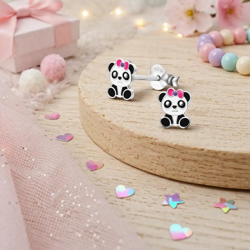 Panda Ohrstecker Kinder 925 Silber – Süßes Tier Bild 2