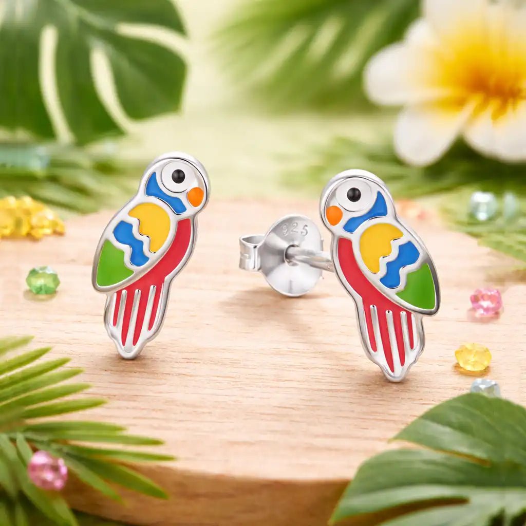 Papagei Ohrstecker Kinder 925 Silber – bunte Vogel Bild 2